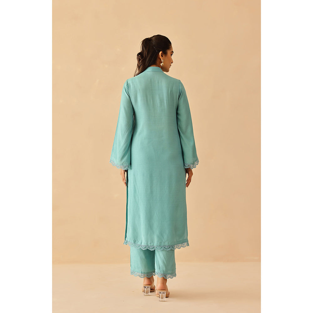Masoomm Aqua Blue Iris Solid Kurta and Pant (Set of 2)
