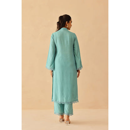 Masoomm Aqua Blue Iris Solid Kurta and Pant (Set of 2)
