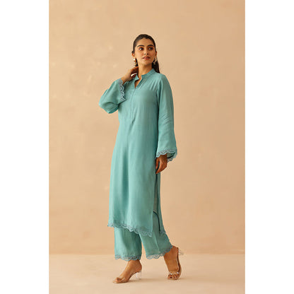 Masoomm Aqua Blue Iris Solid Kurta and Pant (Set of 2)
