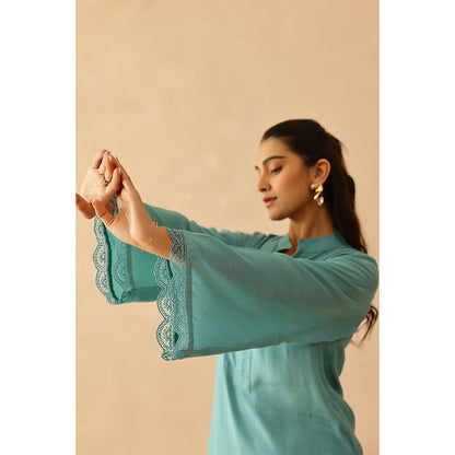 Masoomm Aqua Blue Iris Solid Kurta and Pant (Set of 2)