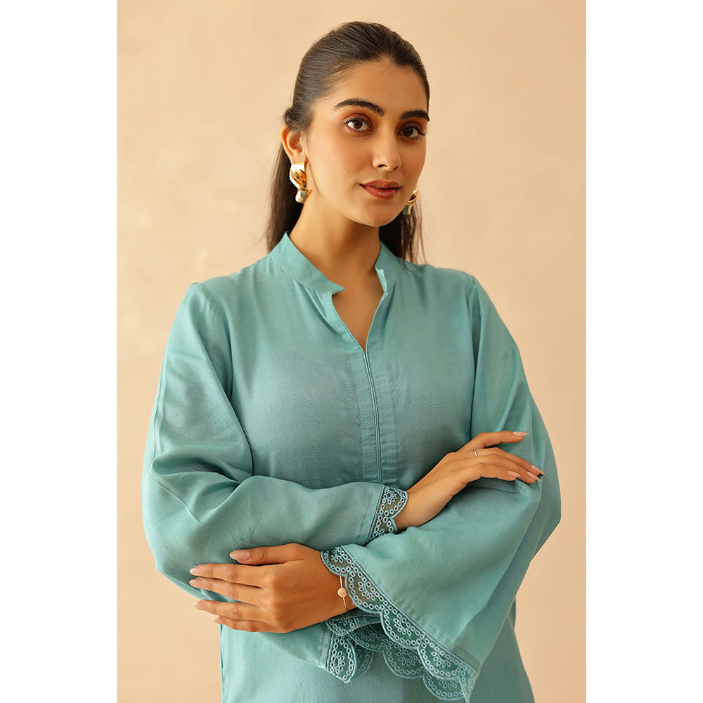 Masoomm Aqua Blue Iris Solid Kurta and Pant (Set of 2)
