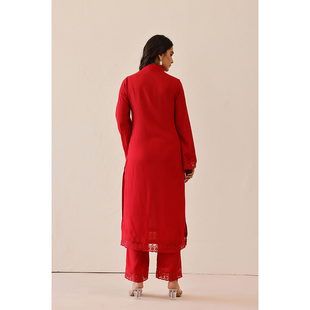 Masoomm Crimson Red Iris Solid Kurta and Pant (Set of 2)