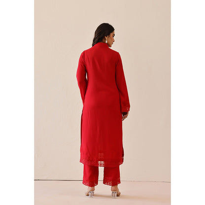 Masoomm Crimson Red Iris Solid Kurta and Pant (Set of 2)