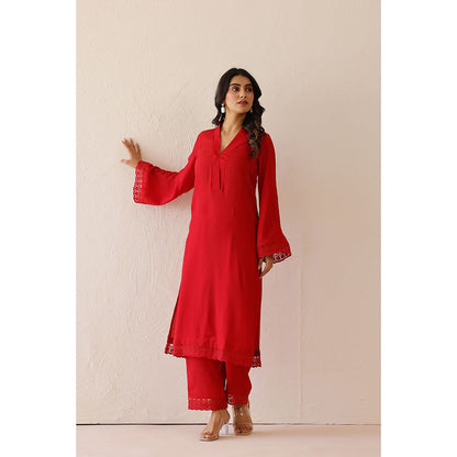 Masoomm Crimson Red Iris Solid Kurta and Pant (Set of 2)