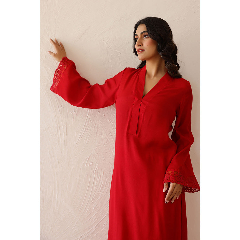 Masoomm Crimson Red Iris Solid Kurta and Pant (Set of 2)