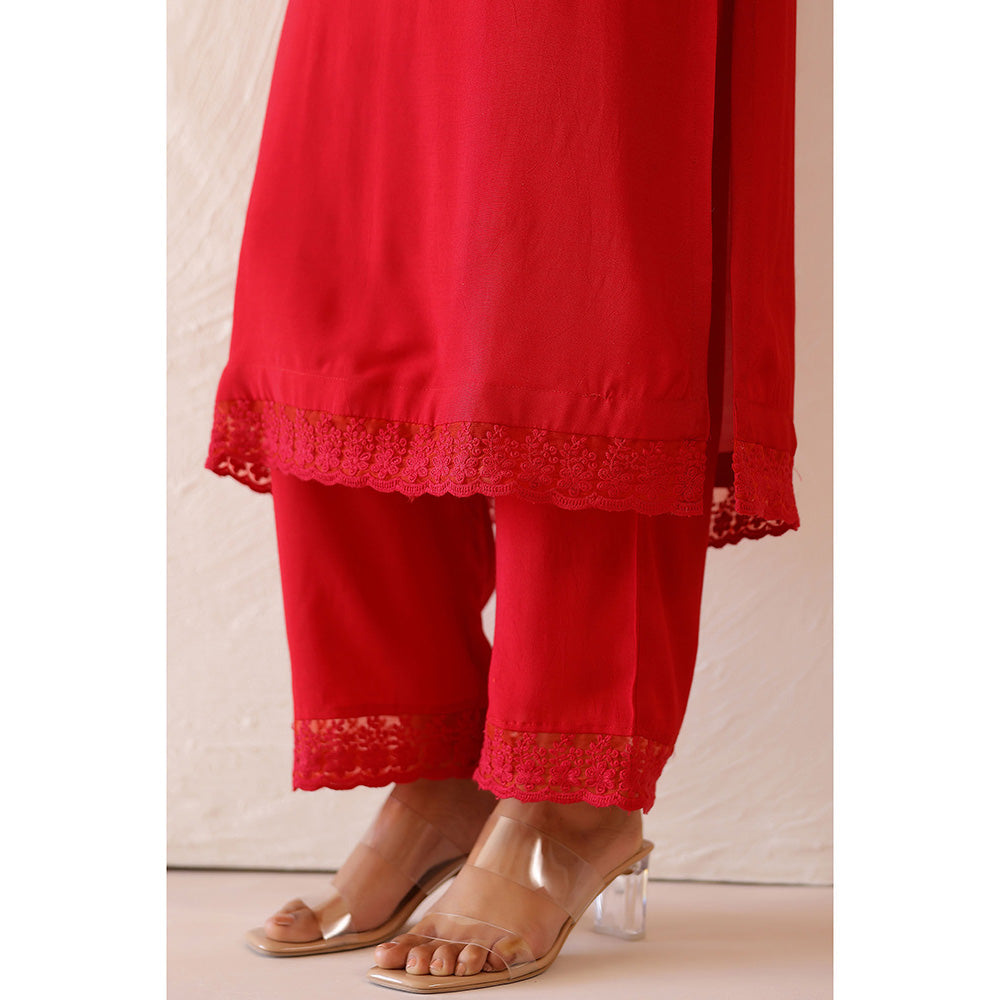 Masoomm Crimson Red Iris Solid Kurta and Pant (Set of 2)