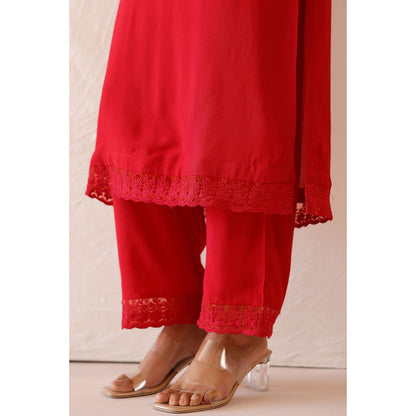 Masoomm Crimson Red Iris Solid Kurta and Pant (Set of 2)