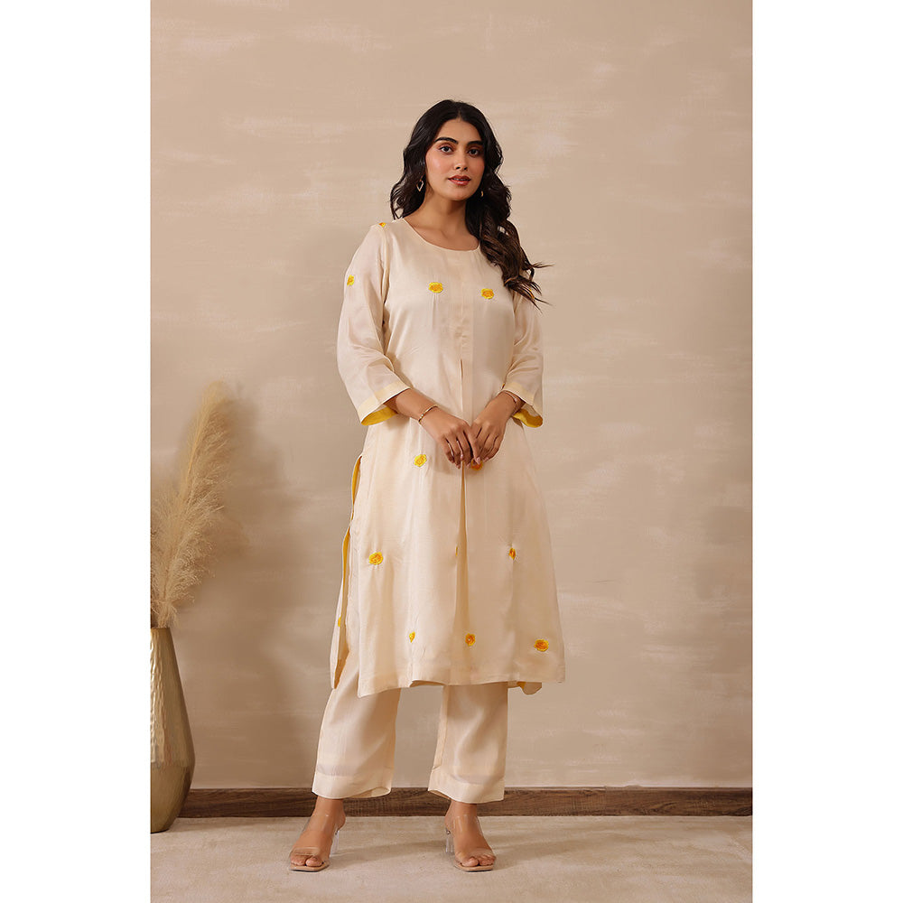 Masoomm Yellow Marigold Embroidered Kurta and Pant (Set of 2)