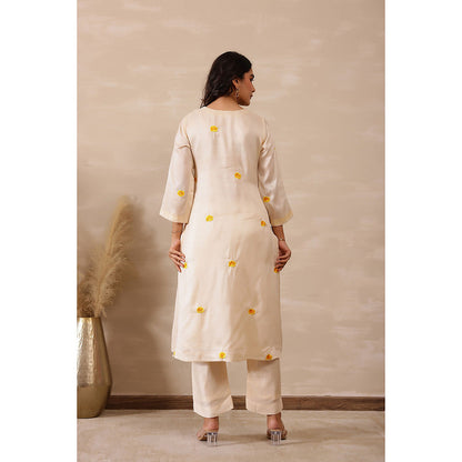 Masoomm Yellow Marigold Embroidered Kurta and Pant (Set of 2)