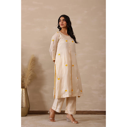 Masoomm Yellow Marigold Embroidered Kurta and Pant (Set of 2)