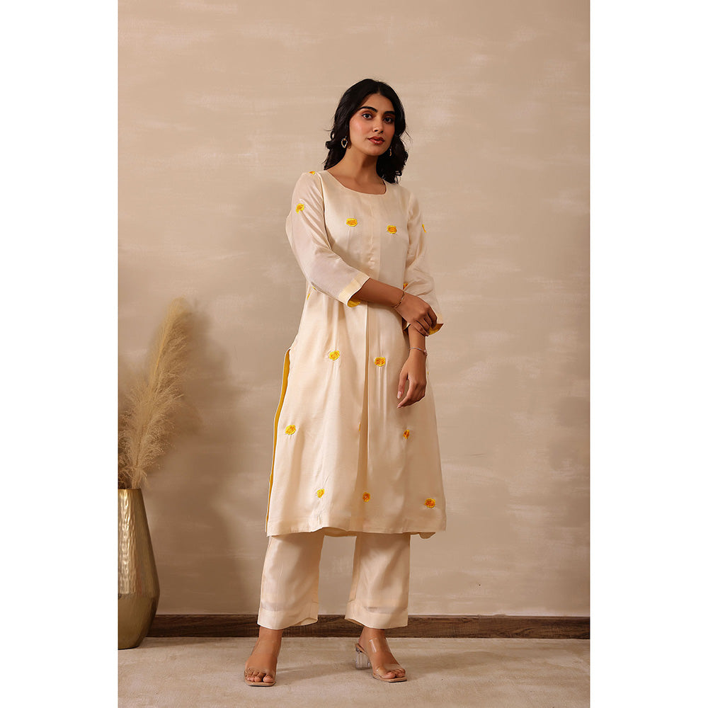 Masoomm Yellow Marigold Embroidered Kurta and Pant (Set of 2)