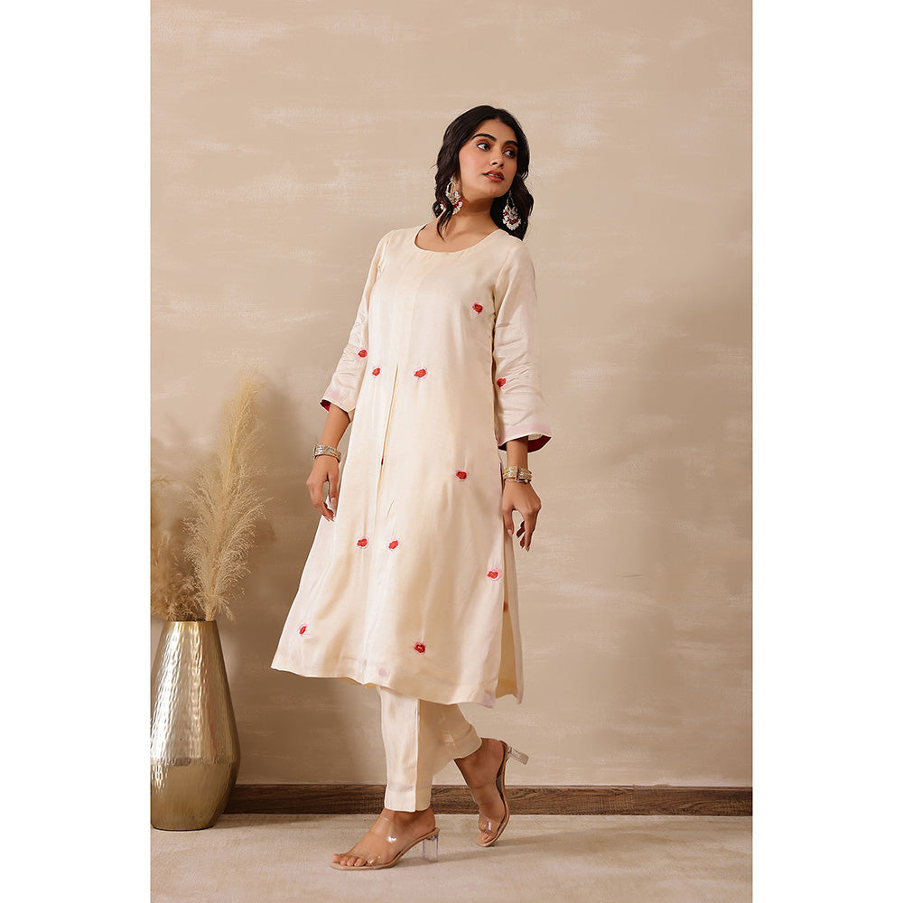Masoomm Rosy Pink Embroidered Kurta and Pant (Set of 2)
