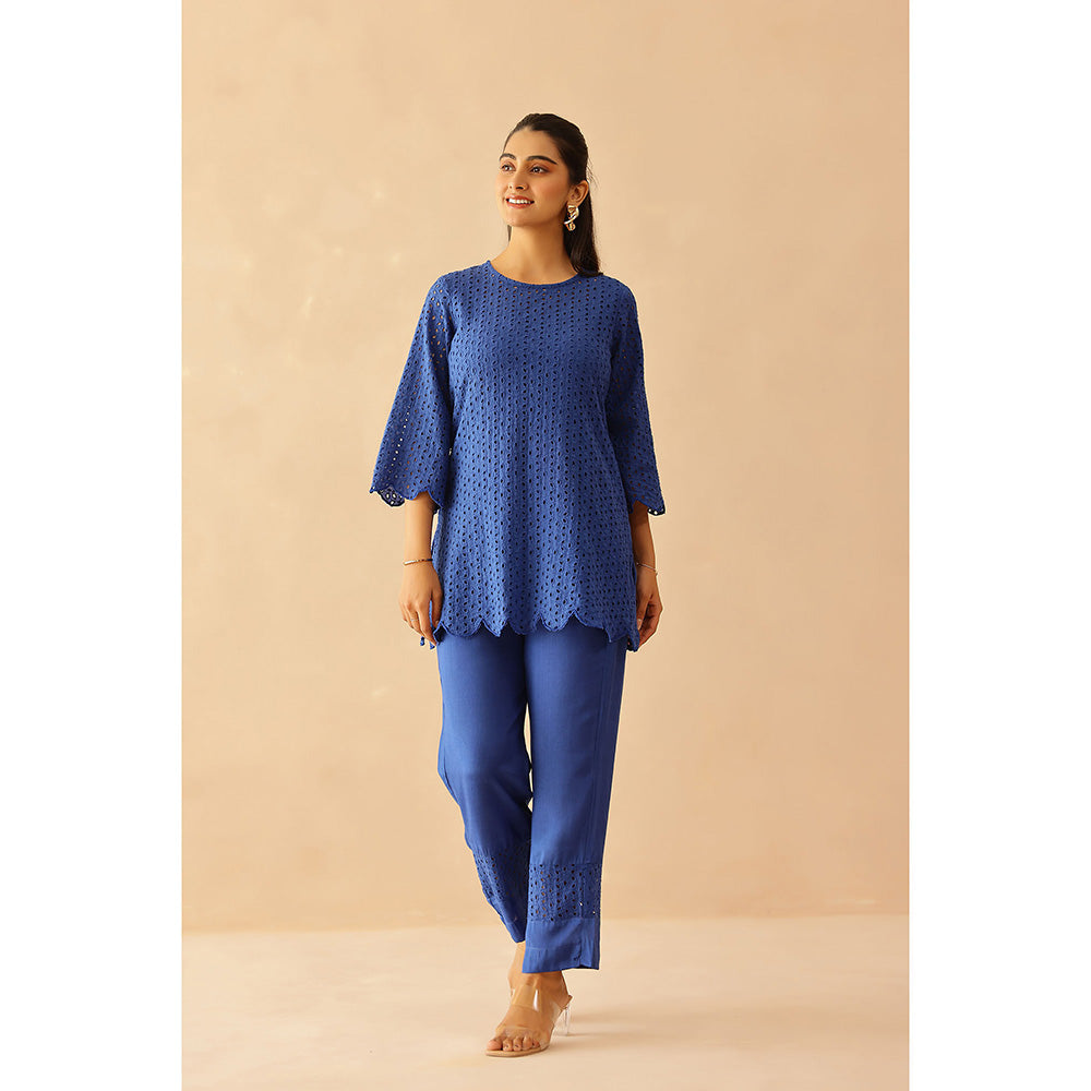 Masoomm Blue Aster Self Design Co-Ord (Set of 2)