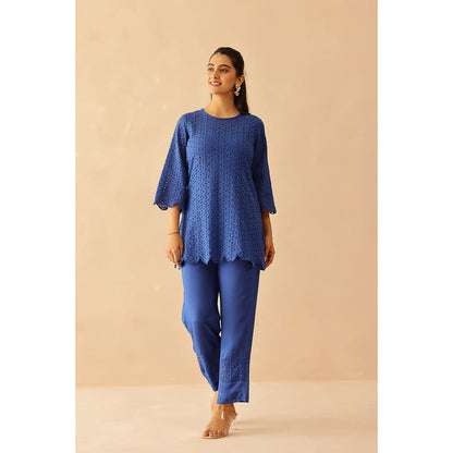 Masoomm Blue Aster Self Design Co-Ord (Set of 2)