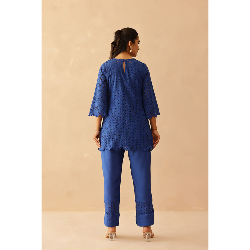 Masoomm Blue Aster Self Design Co-Ord (Set of 2)