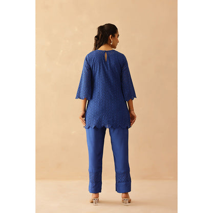 Masoomm Blue Aster Self Design Co-Ord (Set of 2)