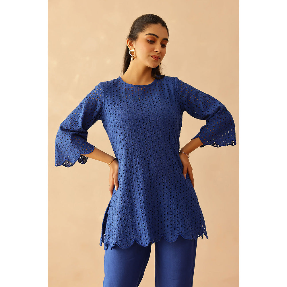Masoomm Blue Aster Self Design Co-Ord (Set of 2)