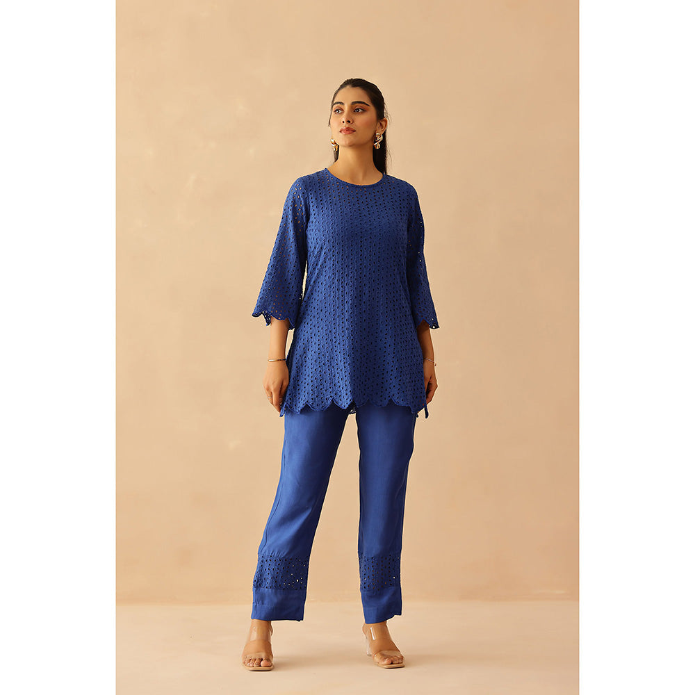 Masoomm Blue Aster Self Design Co-Ord (Set of 2)