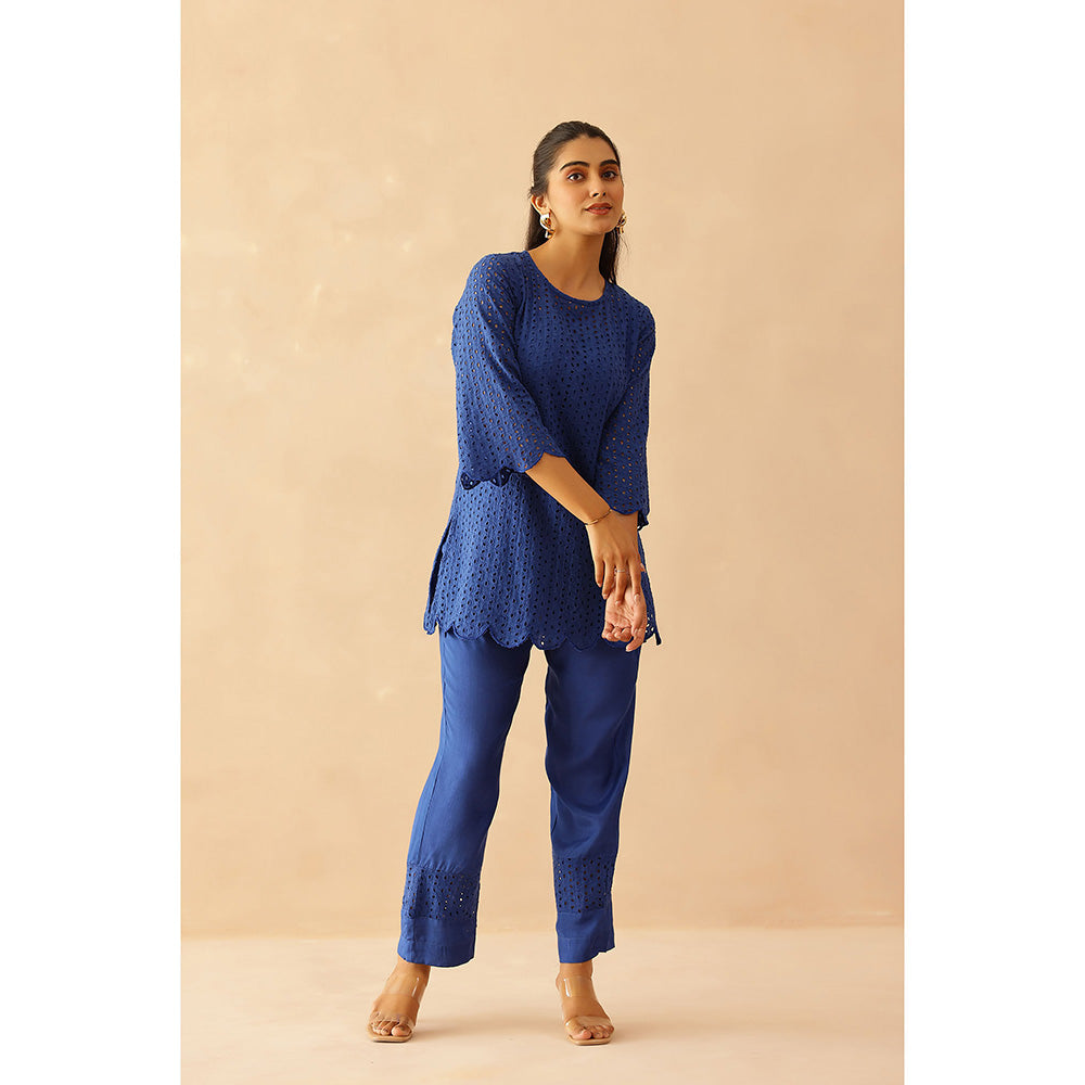 Masoomm Blue Aster Self Design Co-Ord (Set of 2)