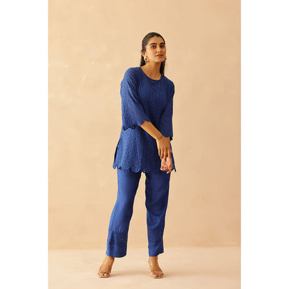 Masoomm Blue Aster Self Design Co-Ord (Set of 2)