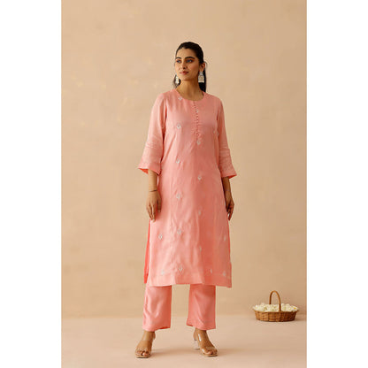 Masoomm Pink Calla Embroidered Kurta with Pant and Dupatta (Set of 3)