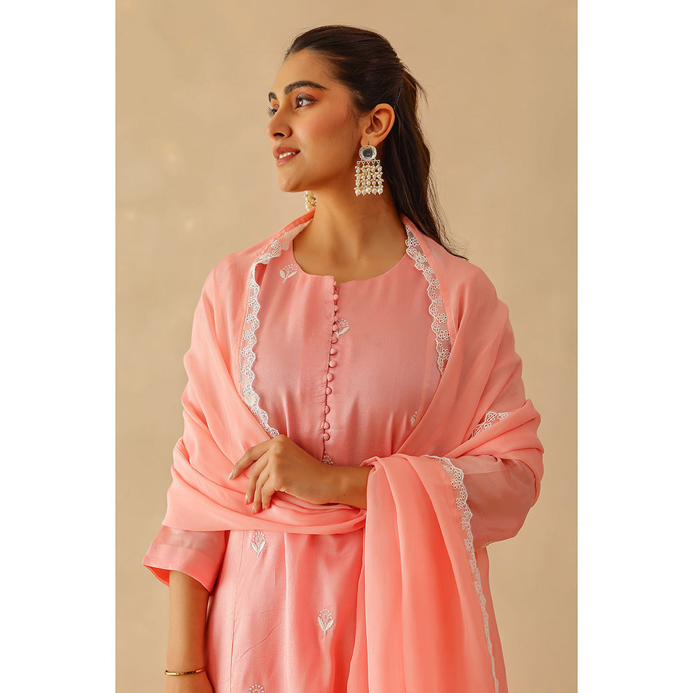 Masoomm Pink Calla Embroidered Kurta with Pant and Dupatta (Set of 3)