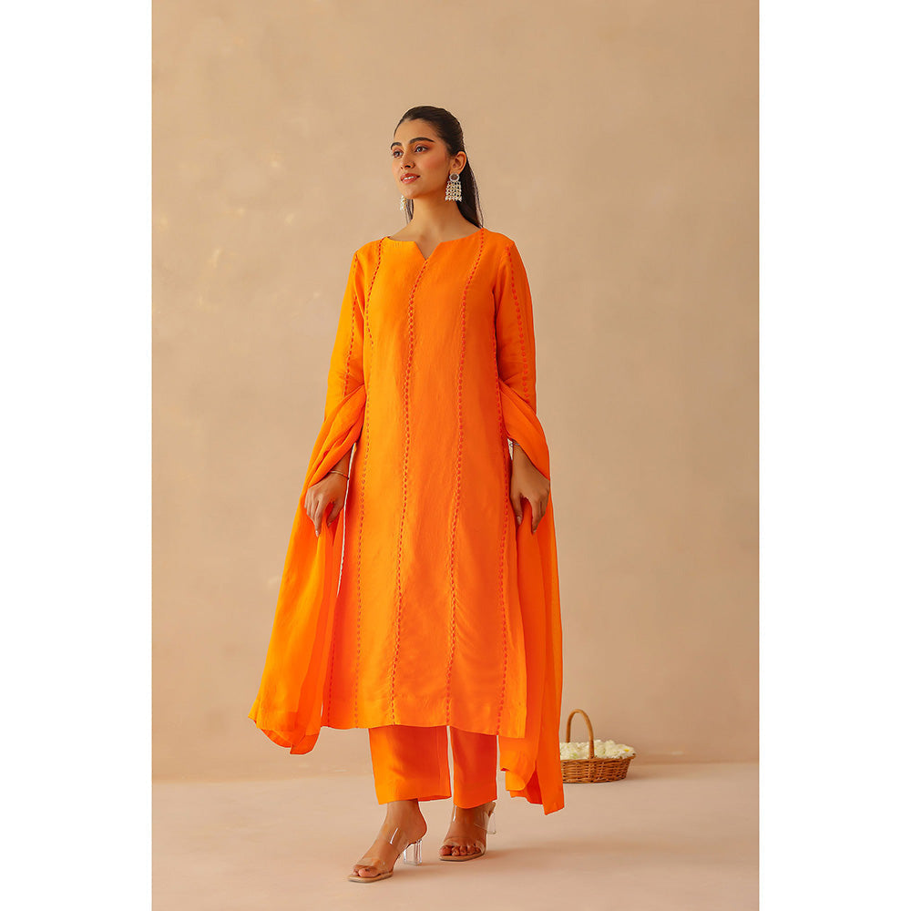 Masoomm Orange Bloom Embroidered Kurta with Pant and Dupatta (Set of 3)