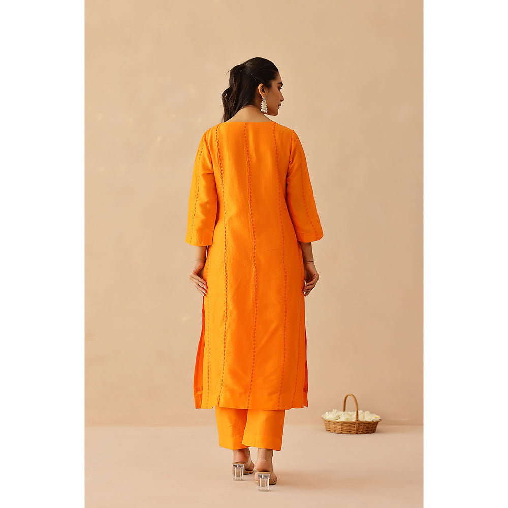 Masoomm Orange Bloom Embroidered Kurta with Pant and Dupatta (Set of 3)