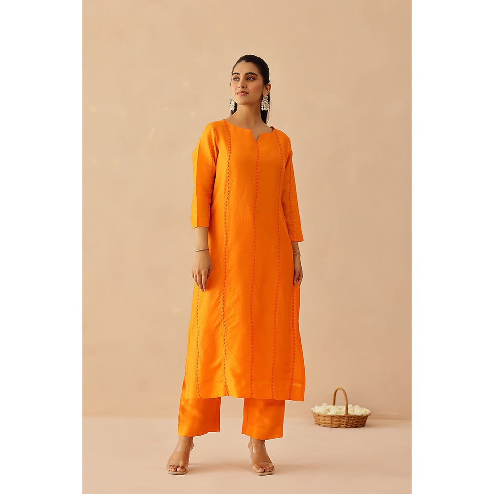 Masoomm Orange Bloom Embroidered Kurta with Pant and Dupatta (Set of 3)
