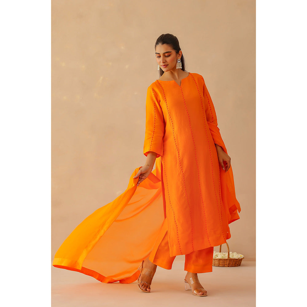 Masoomm Orange Bloom Embroidered Kurta with Pant and Dupatta (Set of 3)