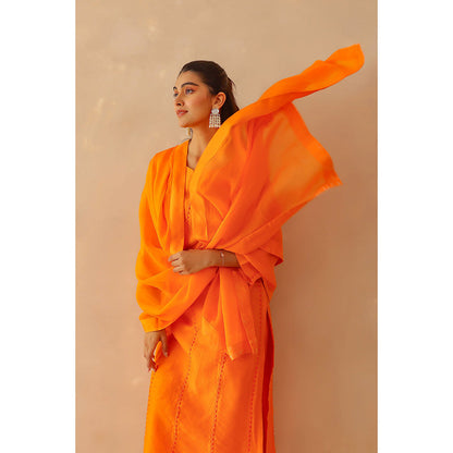 Masoomm Orange Bloom Embroidered Kurta with Pant and Dupatta (Set of 3)