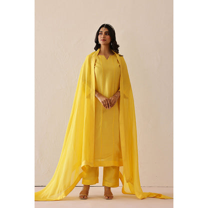 Masoomm Yellow Bloom Embroidered Kurta with Pant and Dupatta (Set of 3)