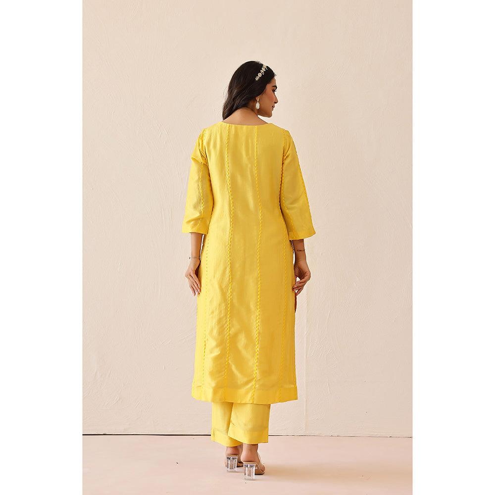 Masoomm Yellow Bloom Embroidered Kurta with Pant and Dupatta (Set of 3)