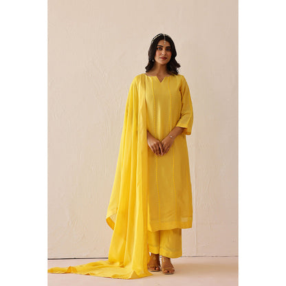 Masoomm Yellow Bloom Embroidered Kurta with Pant and Dupatta (Set of 3)