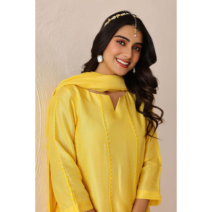 Masoomm Yellow Bloom Embroidered Kurta with Pant and Dupatta (Set of 3)