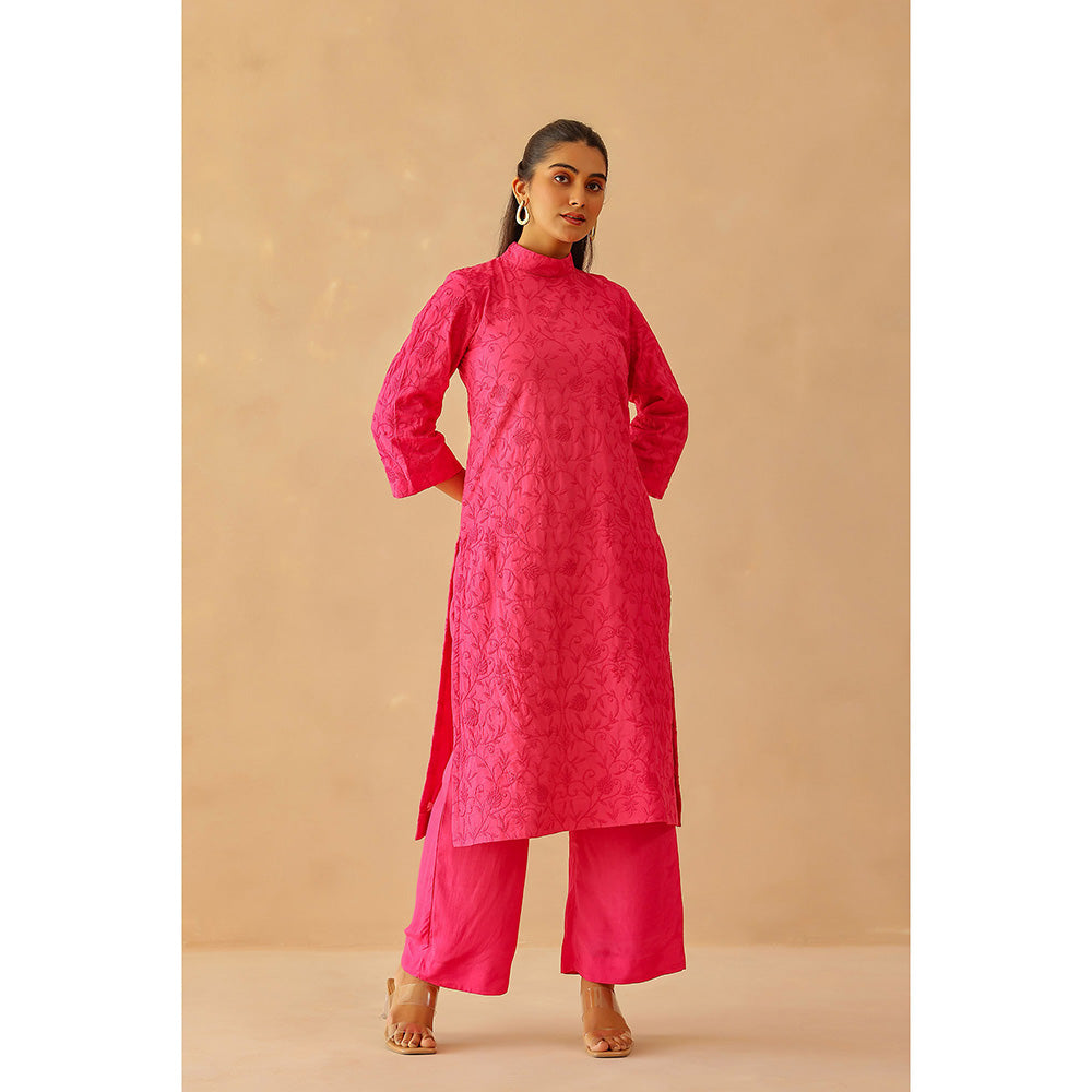 Masoomm Fuchsia Pink Embroidered Kurta and Pant (Set of 2)