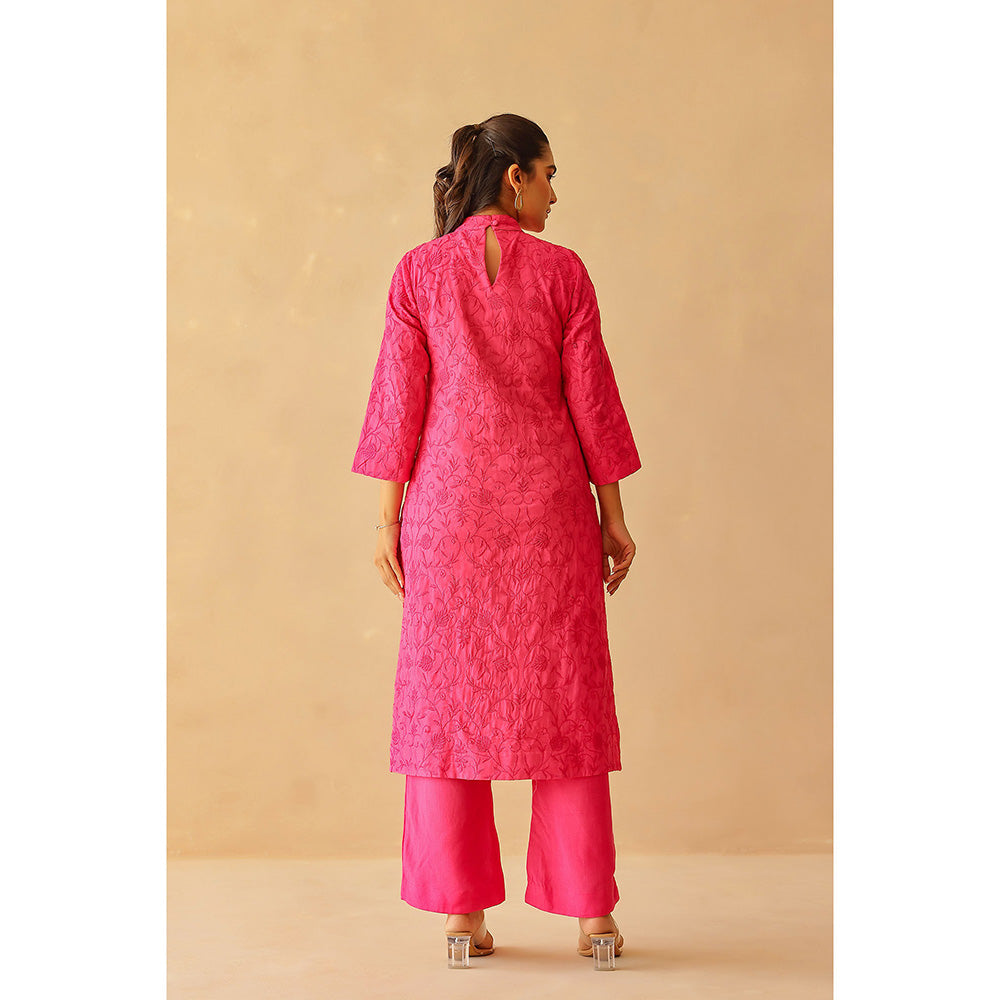 Masoomm Fuchsia Pink Embroidered Kurta and Pant (Set of 2)