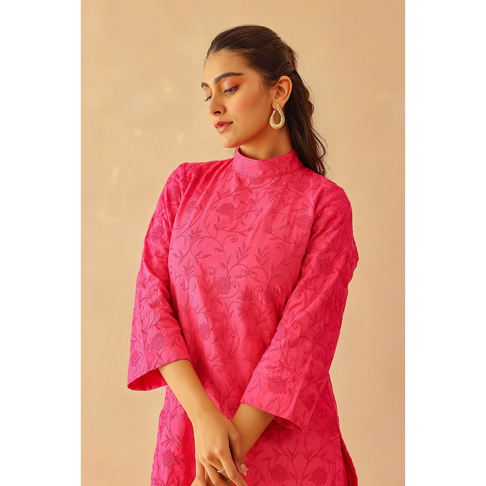 Masoomm Fuchsia Pink Embroidered Kurta and Pant (Set of 2)