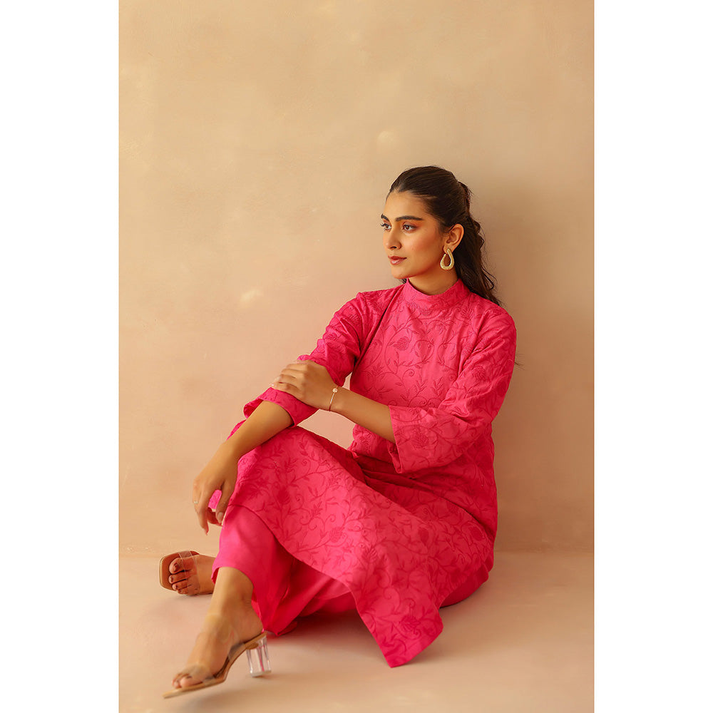 Masoomm Fuchsia Pink Embroidered Kurta and Pant (Set of 2)