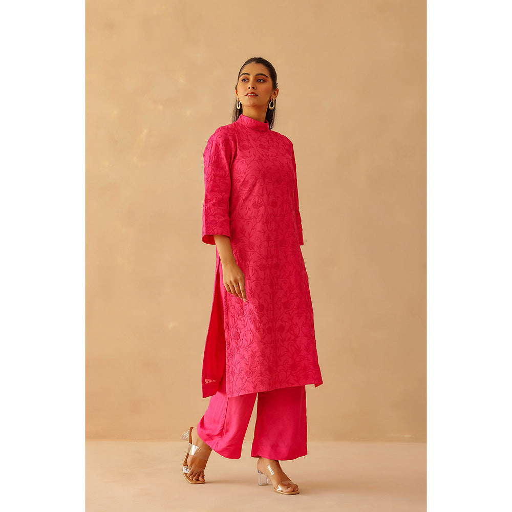 Masoomm Fuchsia Pink Embroidered Kurta and Pant (Set of 2)