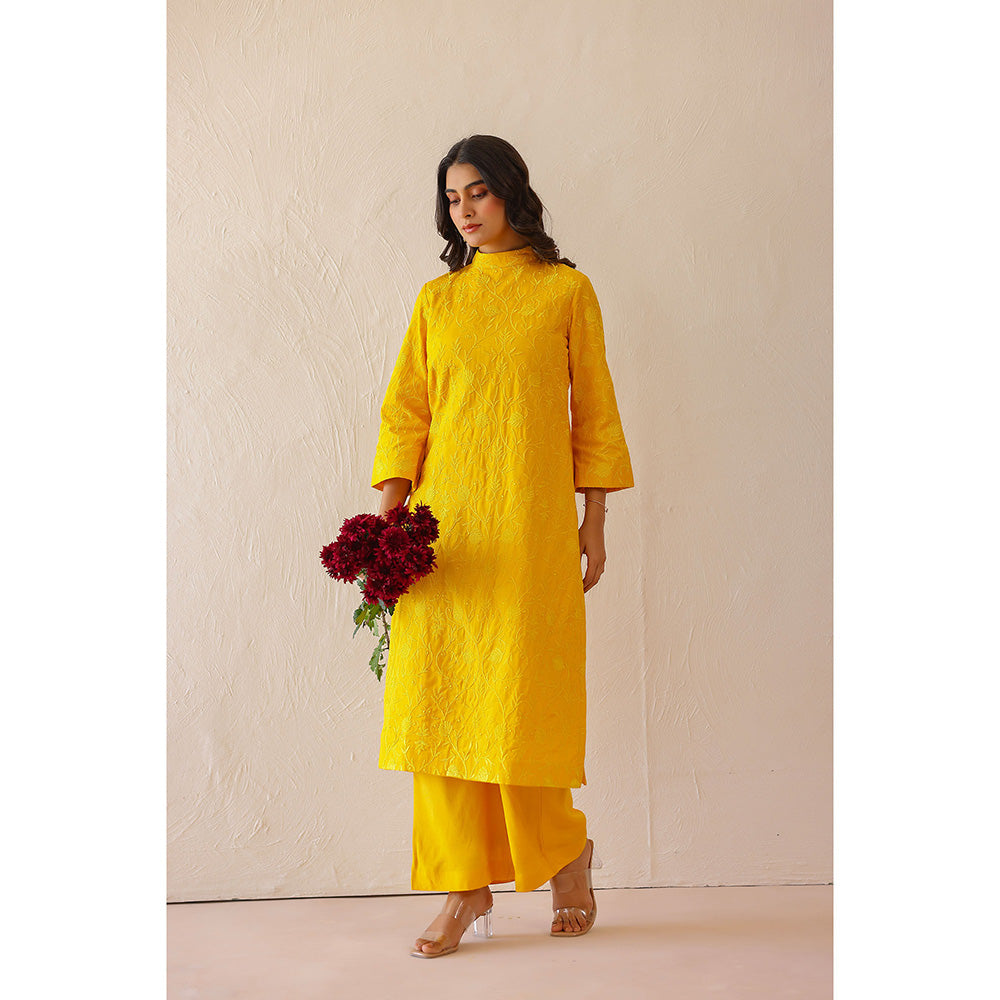 Masoomm Marigold Yellow Embroidered Kurta and Pant (Set of 2)