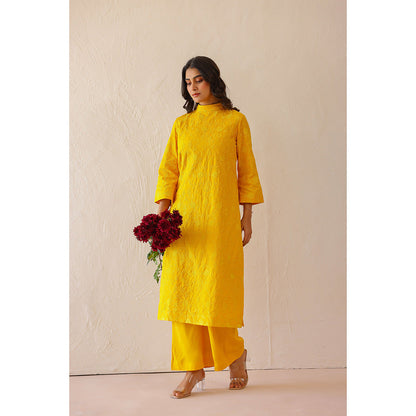 Masoomm Marigold Yellow Embroidered Kurta and Pant (Set of 2)
