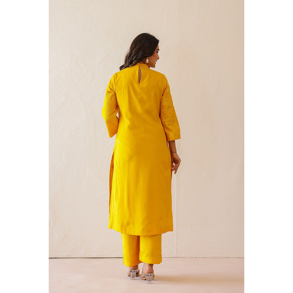 Masoomm Marigold Yellow Embroidered Kurta and Pant (Set of 2)