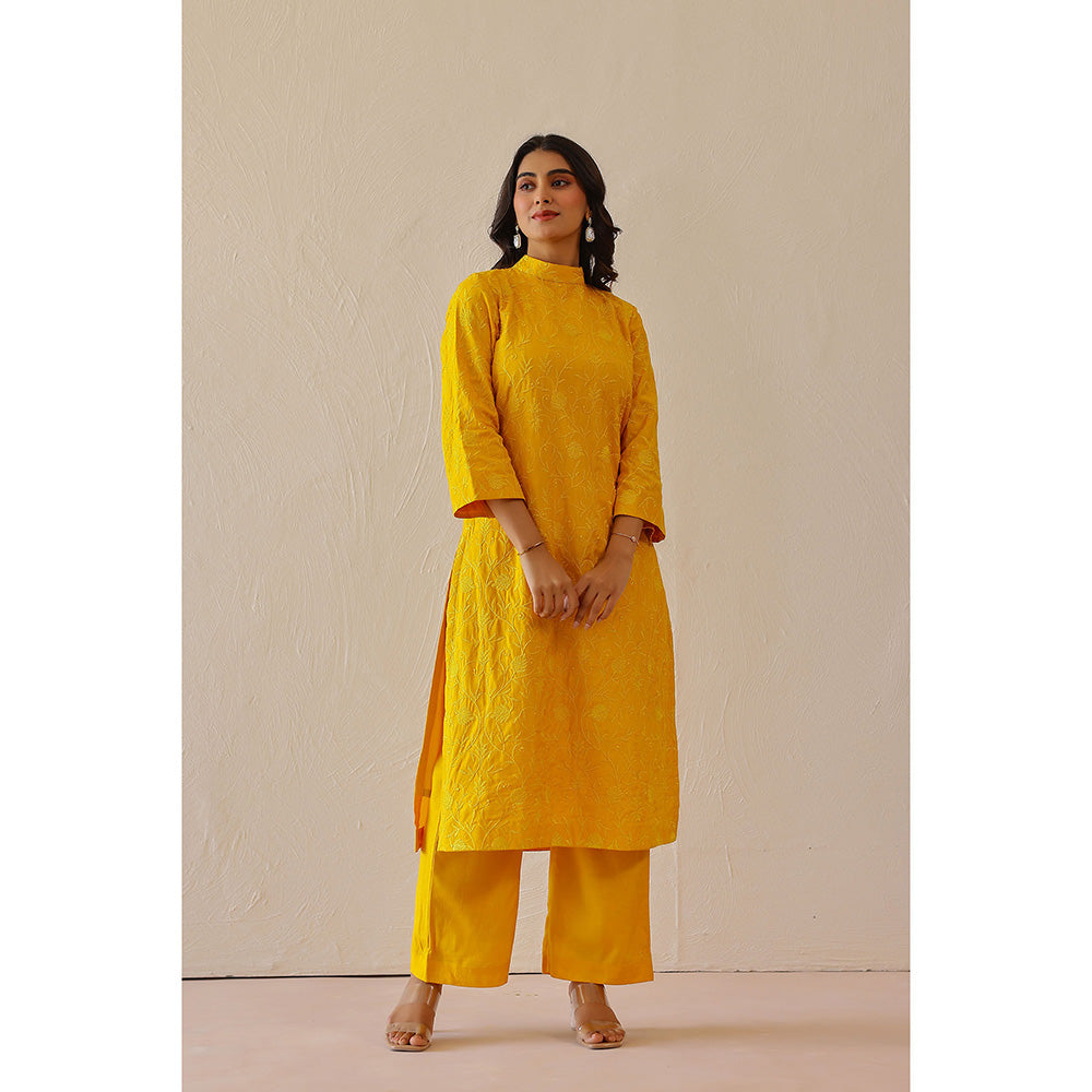 Masoomm Marigold Yellow Embroidered Kurta and Pant (Set of 2)