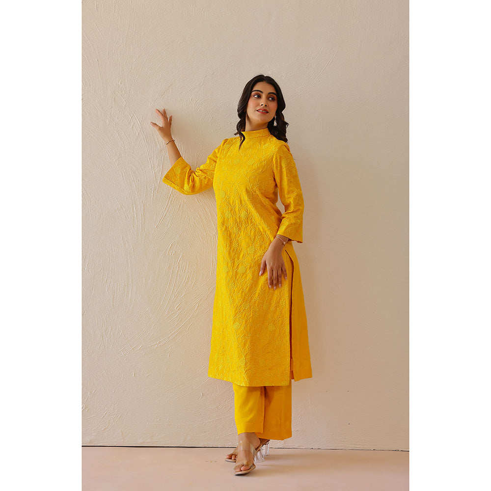 Masoomm Marigold Yellow Embroidered Kurta and Pant (Set of 2)