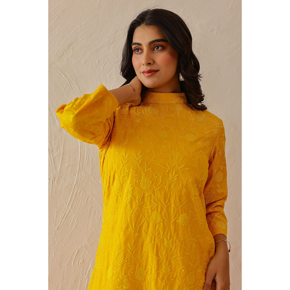 Masoomm Marigold Yellow Embroidered Kurta and Pant (Set of 2)