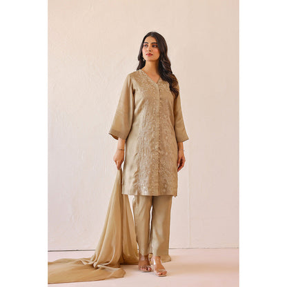 Masoomm Sage Green Lily Embroidered Kurta with Pant and Dupatta (Set of 3)