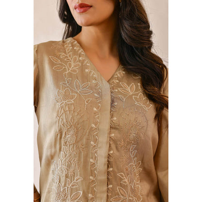 Masoomm Sage Green Lily Embroidered Kurta with Pant and Dupatta (Set of 3)