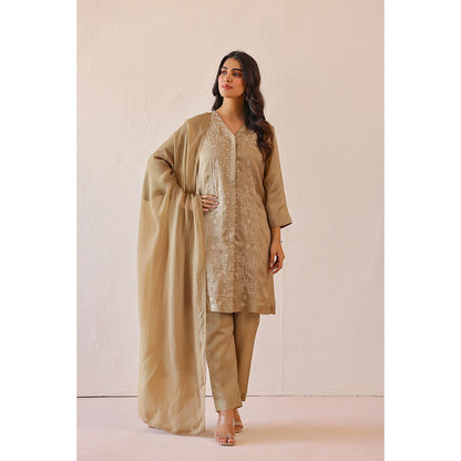Masoomm Sage Green Lily Embroidered Kurta with Pant and Dupatta (Set of 3)