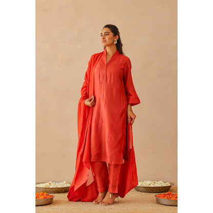 Masoomm Scarlet Red Sienna Embroidered Kurta with Pant and Dupatta (Set of 3)